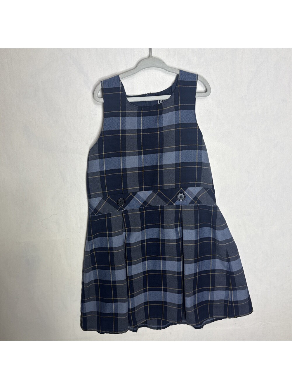 Lands' End Girls School Uniform Blue Plaid Pleated Jumper Dress Size 7